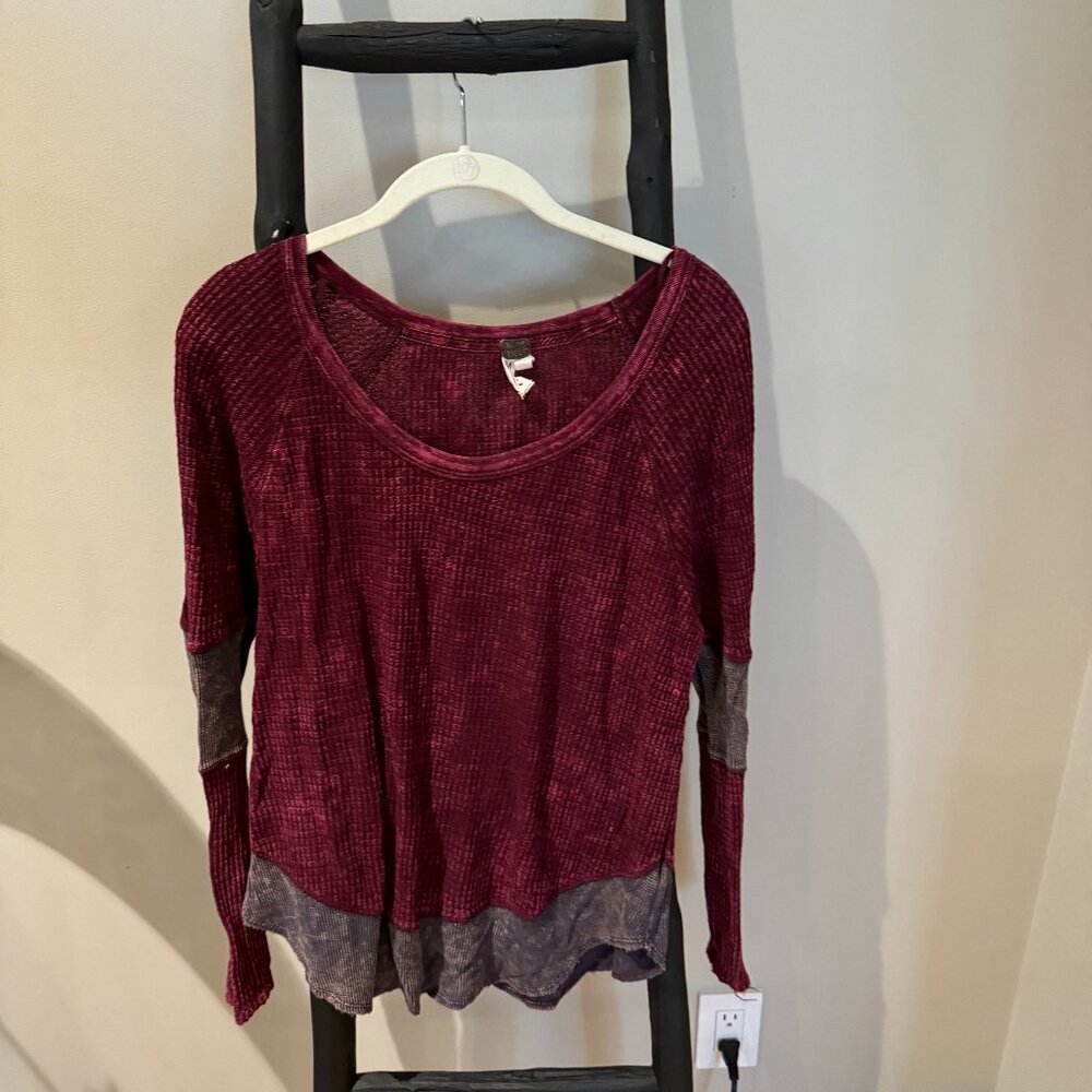 Free People Red Waffle-Knit Sweater